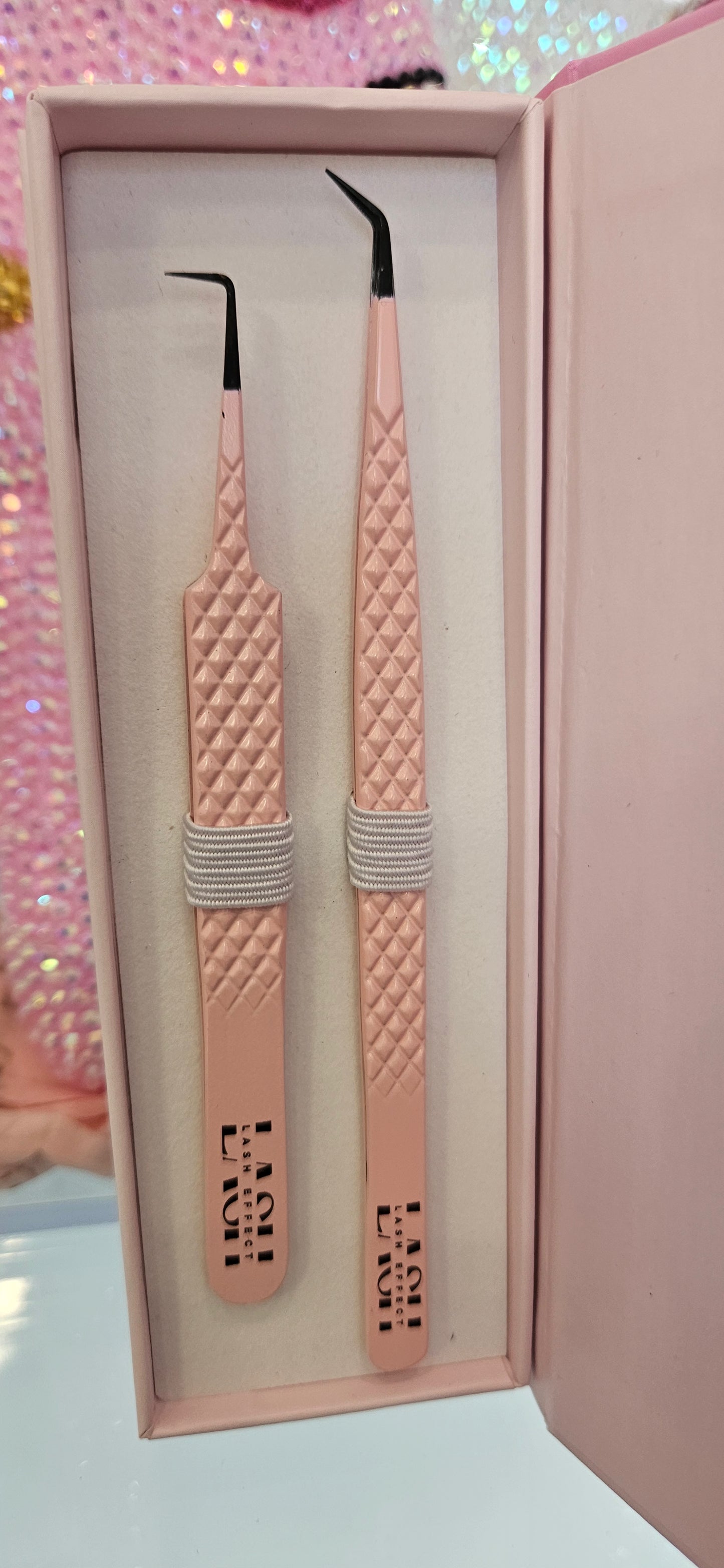 PINK TWEEZER SET + MIRROR